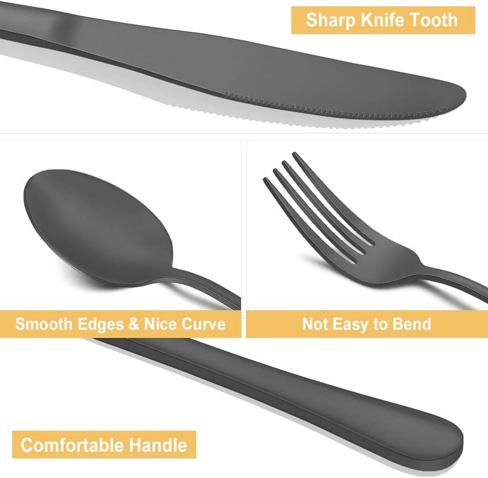 Matte Black Silverware Set for 8, 40 Pieces Stainless Steel Flatware Cutlery Set, Tableware Kitchen Utensil Set