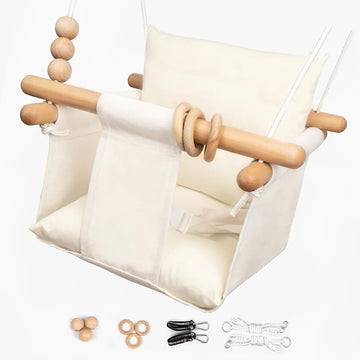 Baby Swing Outdoor Indoor Toddler Swing Seat with Safety Belt, Canvas Hanging Swings Outside Tree Swing Great Gift