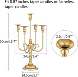 Metal Candelabra Gold Candle Stand 20in Tall, 5-Candle Candlestick Holder for Taper Candles, Candle Holder Party