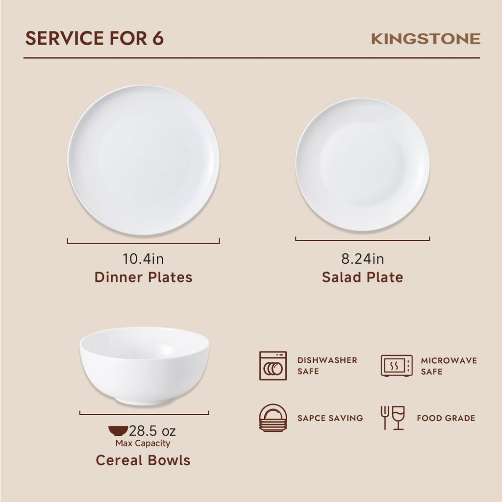 Bone China Dinnerware Set for 6, 18-Piece Plates and Bowls Set