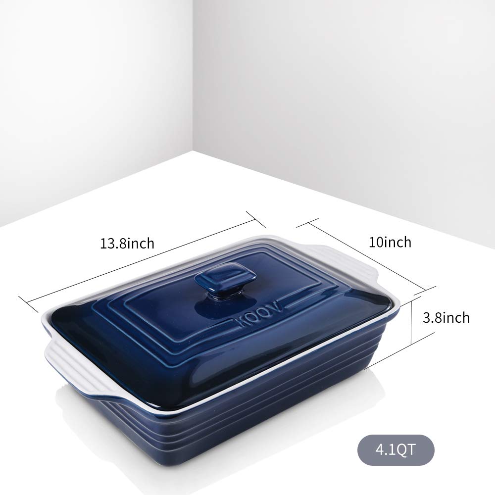 Ceramic Casserole Dish With Lid, Covered Rectangular Set, Lasagna Pan for Cooking, Baking Dish for Dinner, 9 x 13