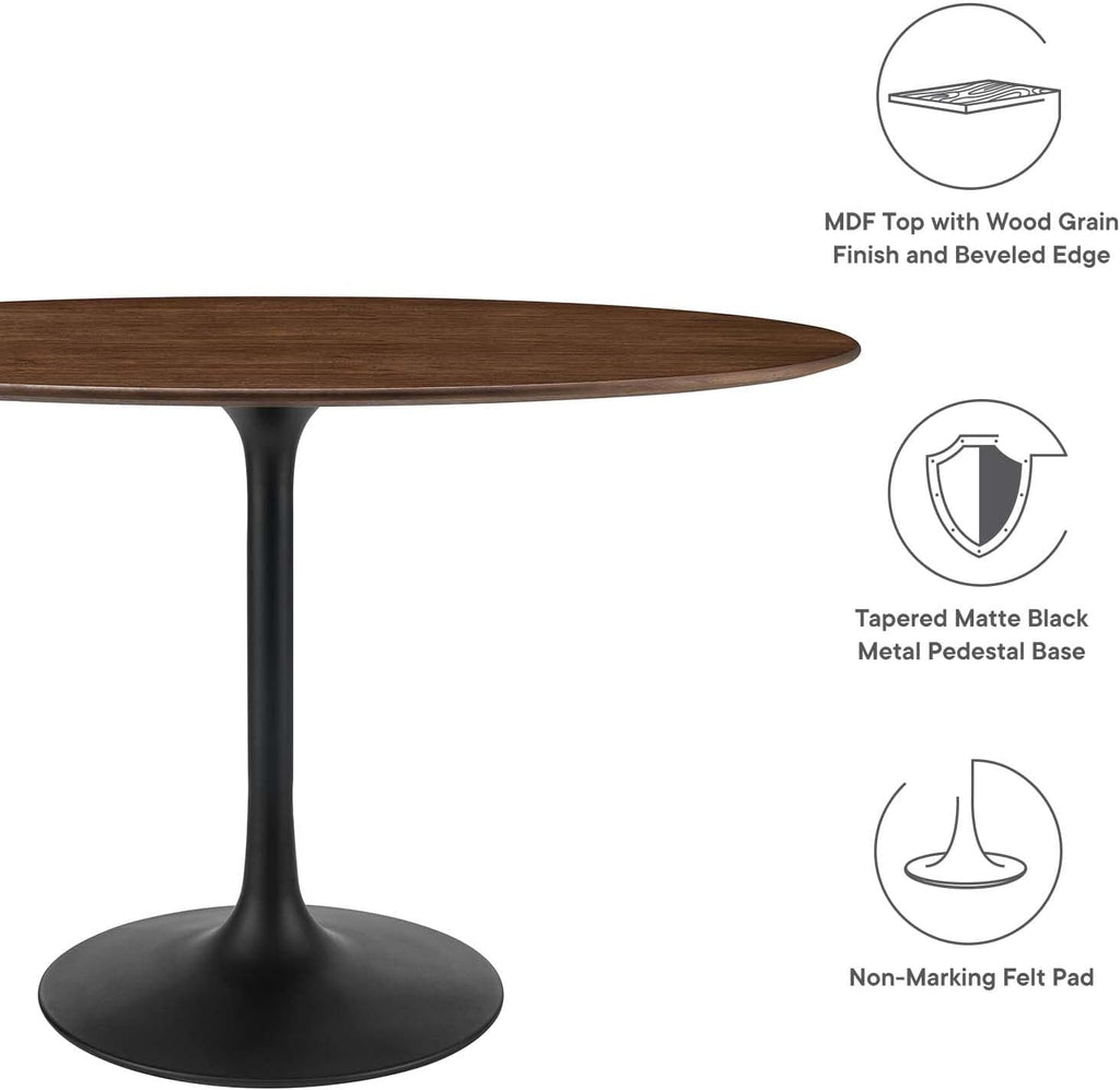 Inspired Tulip Style Oval Pedestal Dining Table — Black Base / Walnut Top, 48″ Oval