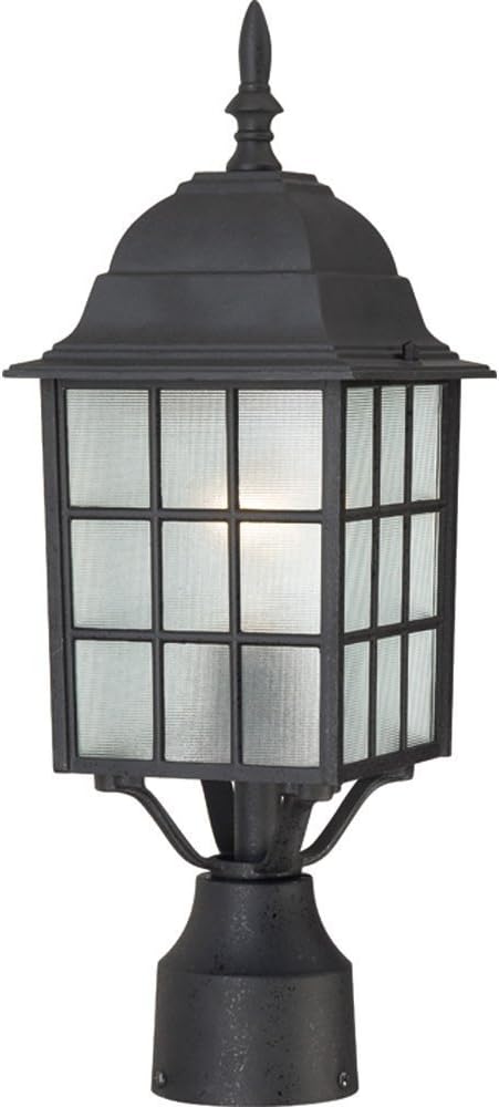Adams One Light Post Lantern 100 Watt A19 Max. Frosted Glass Textured Black Outdoor Fixture