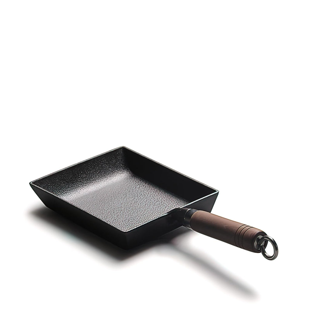 Japanese Cast Iron Tamagoyaki Pan - Pre-Seasoned, Liquid Nitrogen Treated, Non-Rust, Ready to Use, Detachable Wood