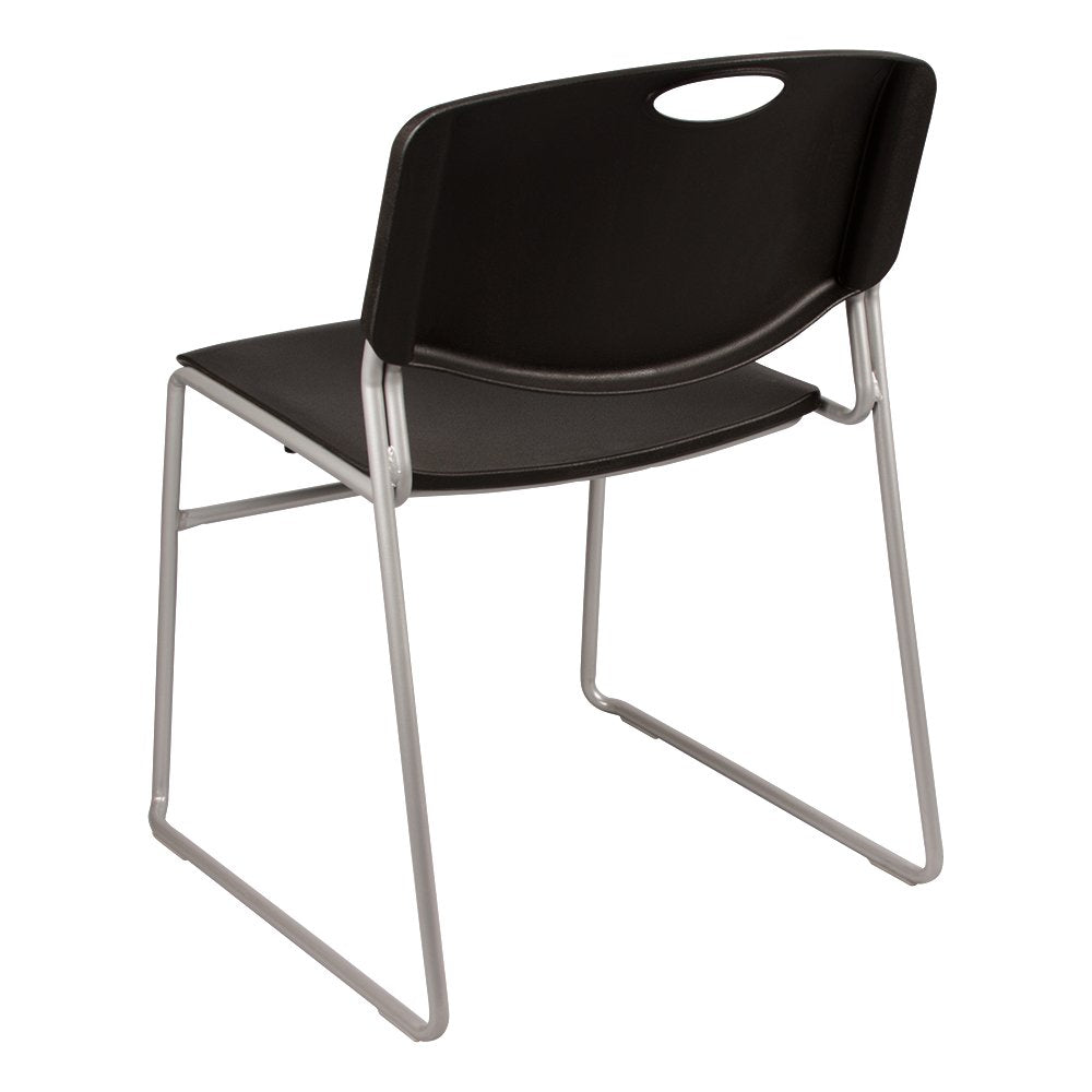 Commercial Furniture Heavy-Duty Plastic Stacking Chair, Black Seat w/Silver Mist Frame, (Pack of 4)