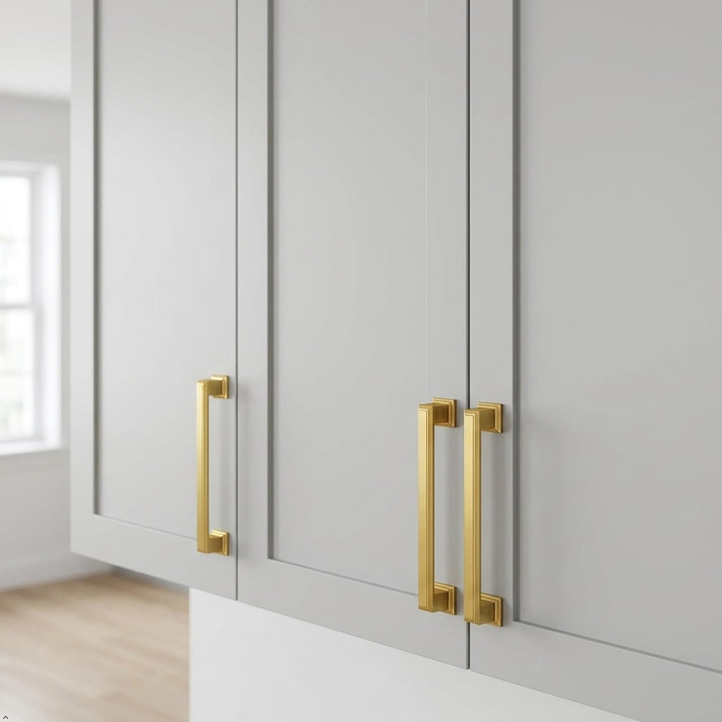 Vibrant Brushed Moderne Brass Cabinet Pulls 10 Pack, AL3071BMB