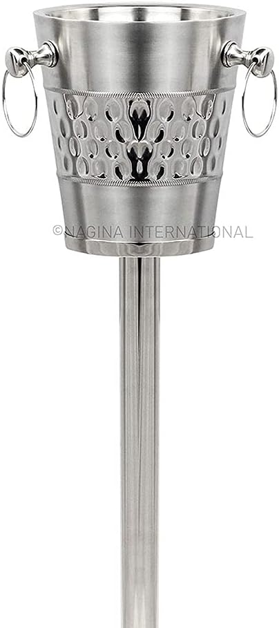 Deep Hammered Brushed Nickel Plated Majestic Wine & Ice Bucket with Steel Bucket Stand | Wine Chiller On Stand