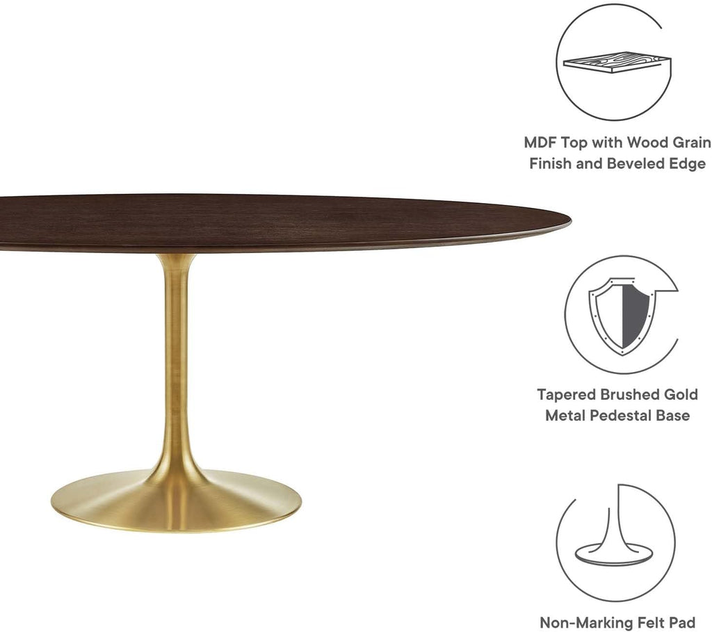 Inspired Tulip Style Oval Pedestal Dining Table — Gold Cherry Walnut, 78″ Oval