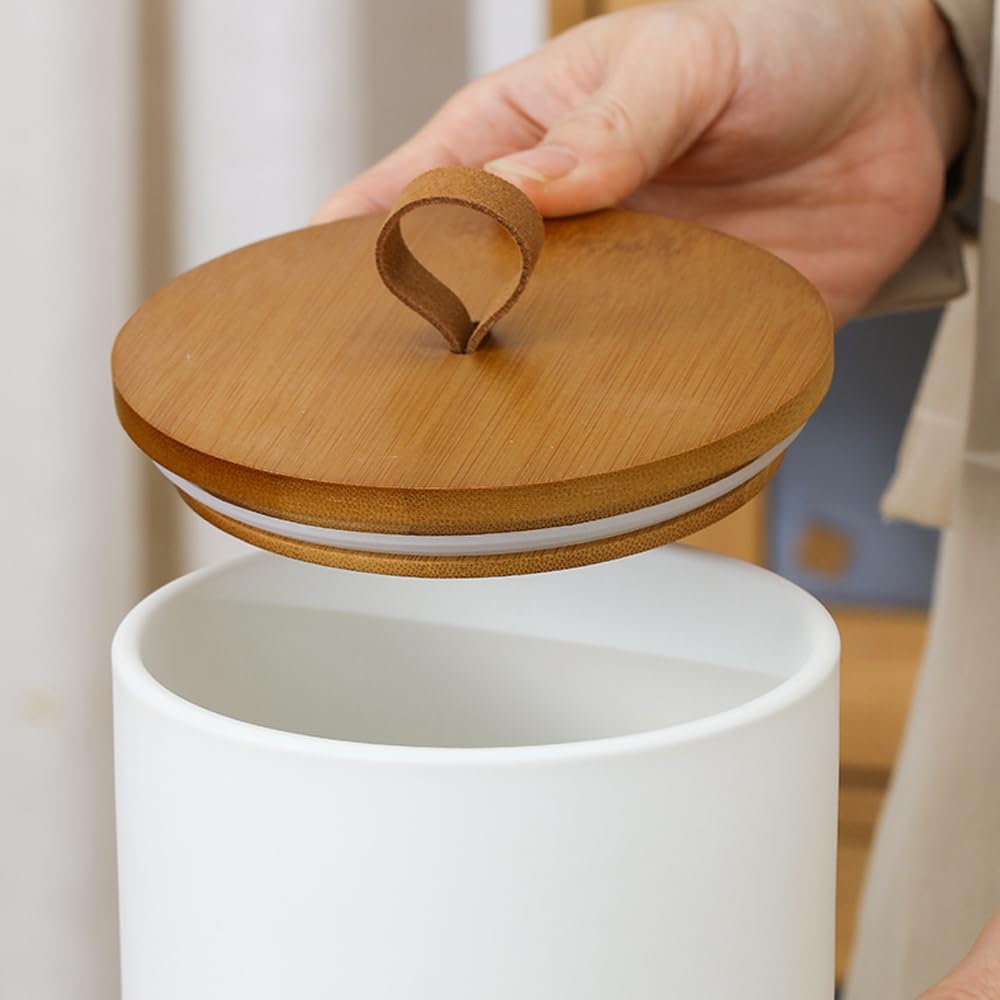 Kitchen Canister Set for Countertop, 9/28/45 oz Ceramic Food Storage Containers with Airtight Wood Lids - Set of 3