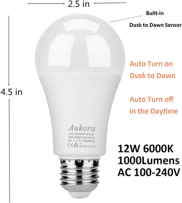 Dusk to Dawn Light Bulb, 12W (100-Watt Equivalent) Smart Sensor Light Bulbs Super Bright E26 Automatic On/Off
