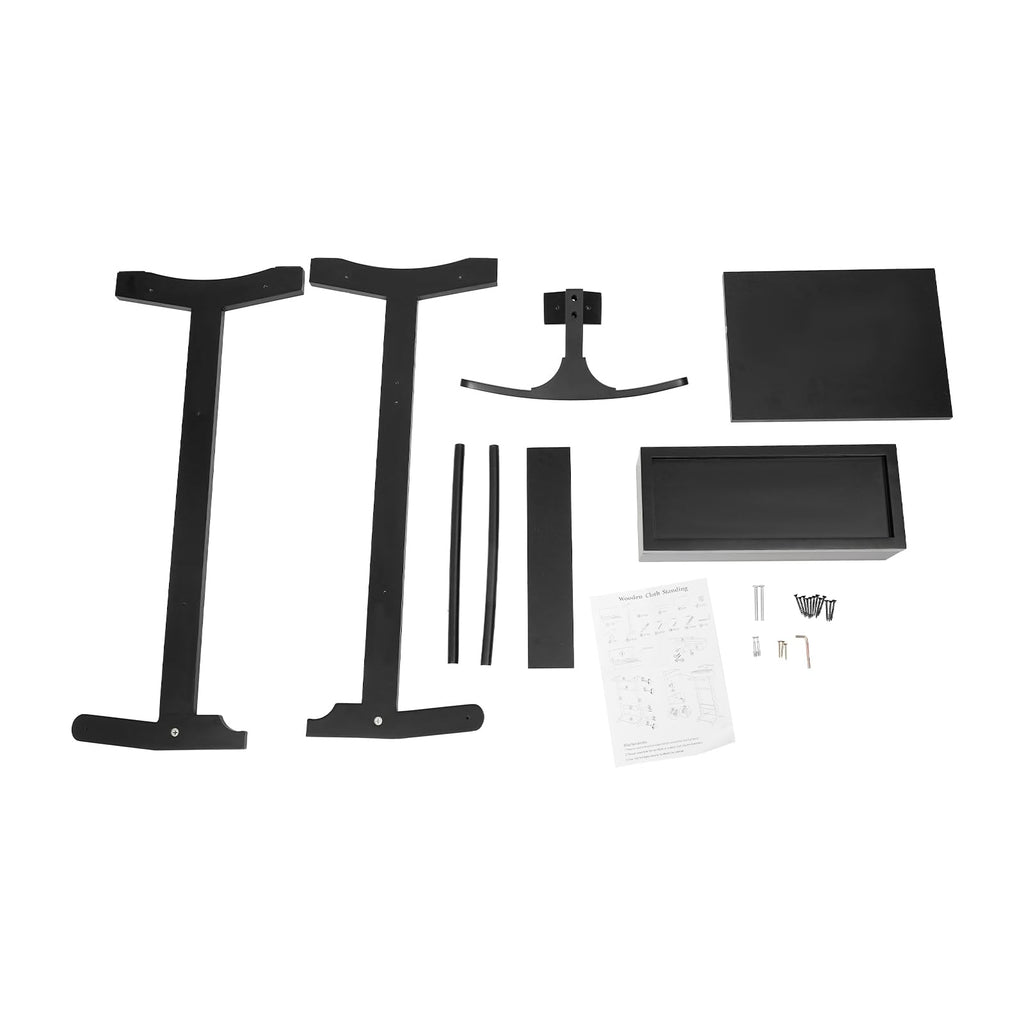 Wood Men Valet Stand Multifunction Clothes Valet Floorstanding Suit Stand Rack with Drawer & Shoe Rack Use (Black)