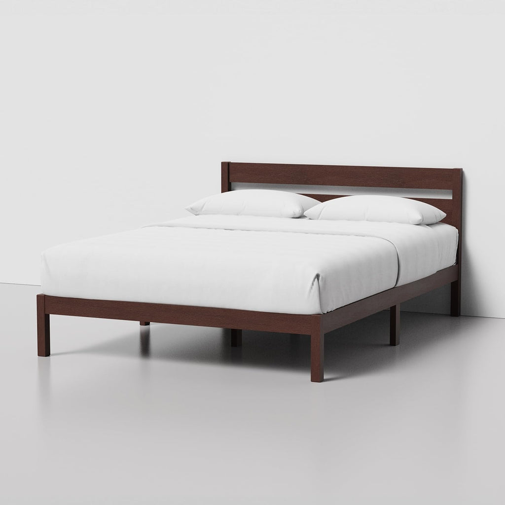 Classic Wood Platform Bed Frame with Headboard, Essential, Noise Free, Under Bed Storage, No Box Spring Needed, Easy