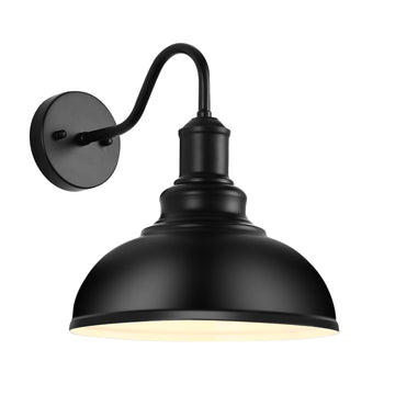 Outdoor Wall Sconces, Exterior Farmhouse Gooseneck Barn Light, Vintage Matte Black Outside Wall Mount Light Fixture