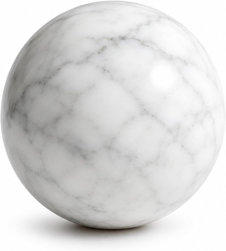 White Marble Decorative Sphere, 6cm Natural Stone Orb | 2.36 in Small Stone Bowl Filler Balls for Tray Styling, Shelf