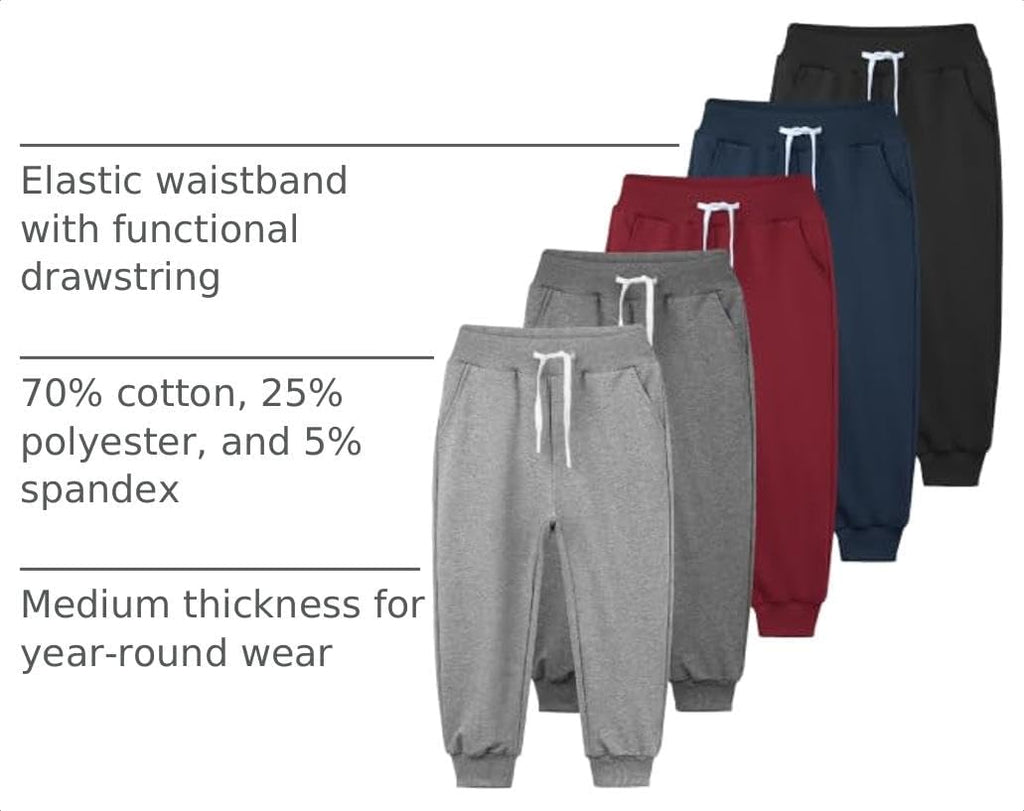 5 Pack Boys Sweatpants Toddler Athletic Joggers Kids Cotton Pants