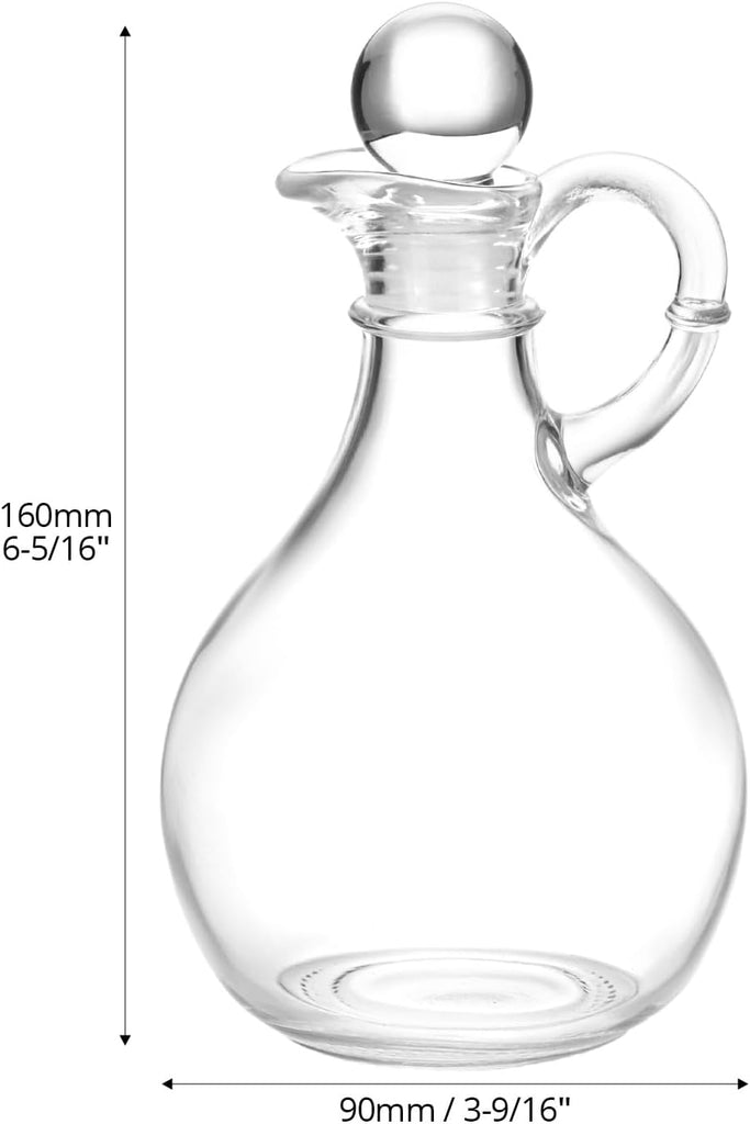 Glass Oil and Vinegar Cruets, 8oz Clear Glass Olive Oil Dispenser Bottles with Airtight Stoppers, Round - Set of 2
