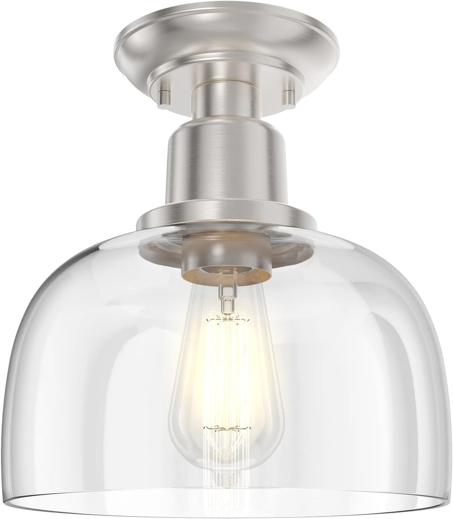 Semi Flush Mount Ceiling Light, Modern Light Fixture with Clear Glass Shade, Brushed Nickel Finish Corridor Kitchen
