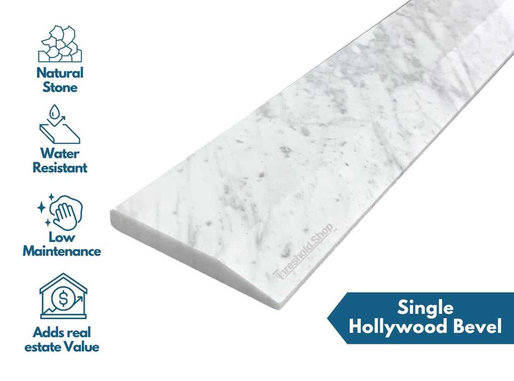 Single Hollywood Carrara Marble Threshold for Floor Transitions (Marble Polished, 5" x 36")
