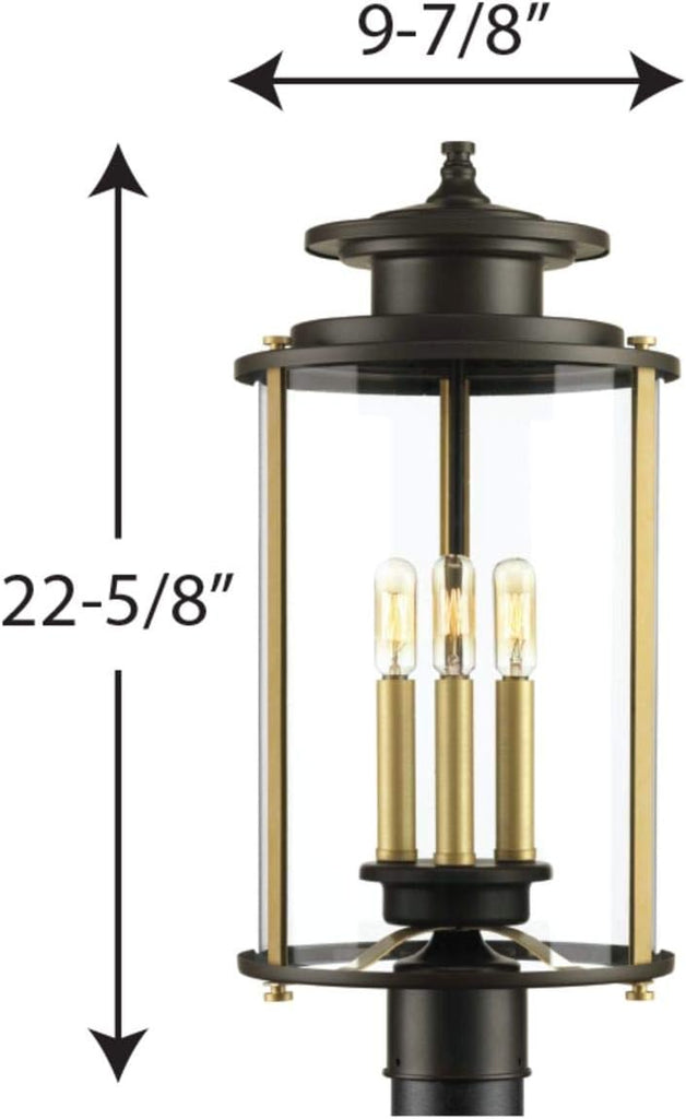 Squire Collection 3-Light Clear Glass New Traditional Outdoor Post Lantern Light Antique Bronze