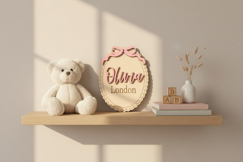 Personalized Scallop Baby Name Sign with Bow (Name Sign)