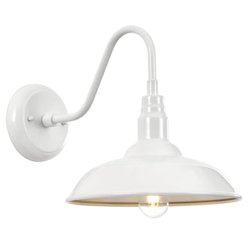 10 Inch Dome Outdoor Gooseneck Barn Light Fixture White Exterior Barn Wall Lantern, Farmhouse Porch Outside Wall