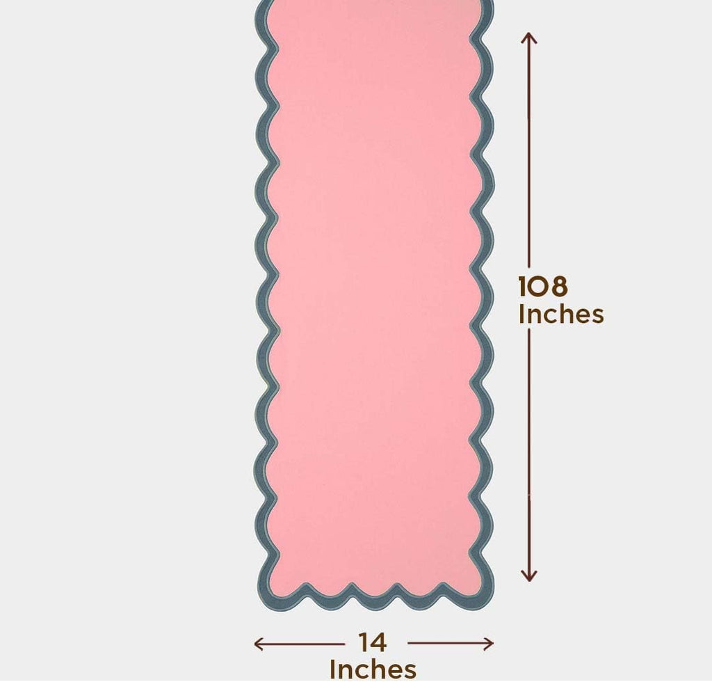 Table Runner 108 inches Long | Scalloped Pink Table Runner , Party Decorations | 100% Cotton, Machine Washable