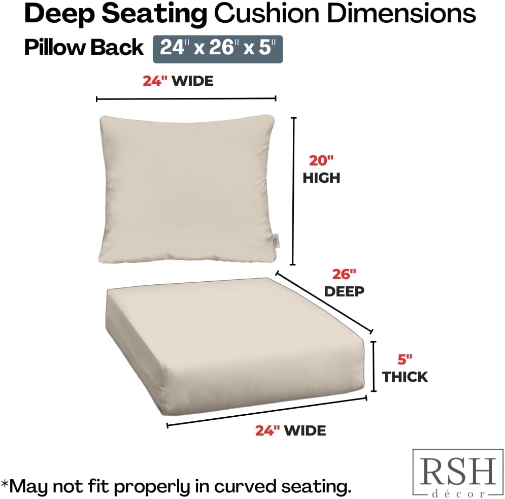 Deep Seating Cushion with Pillow Back | 24" x 26" x 5" Seat | Water and Fade-Resistant Spun Fabric | Outdoor Chair