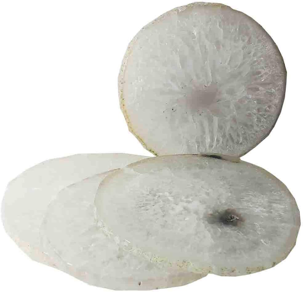 Real Natural Large Sliced Gemstone Agate Coasters/4.3 to 5 Inches// Gift Box Packed/Natural Color, White - Set of 4