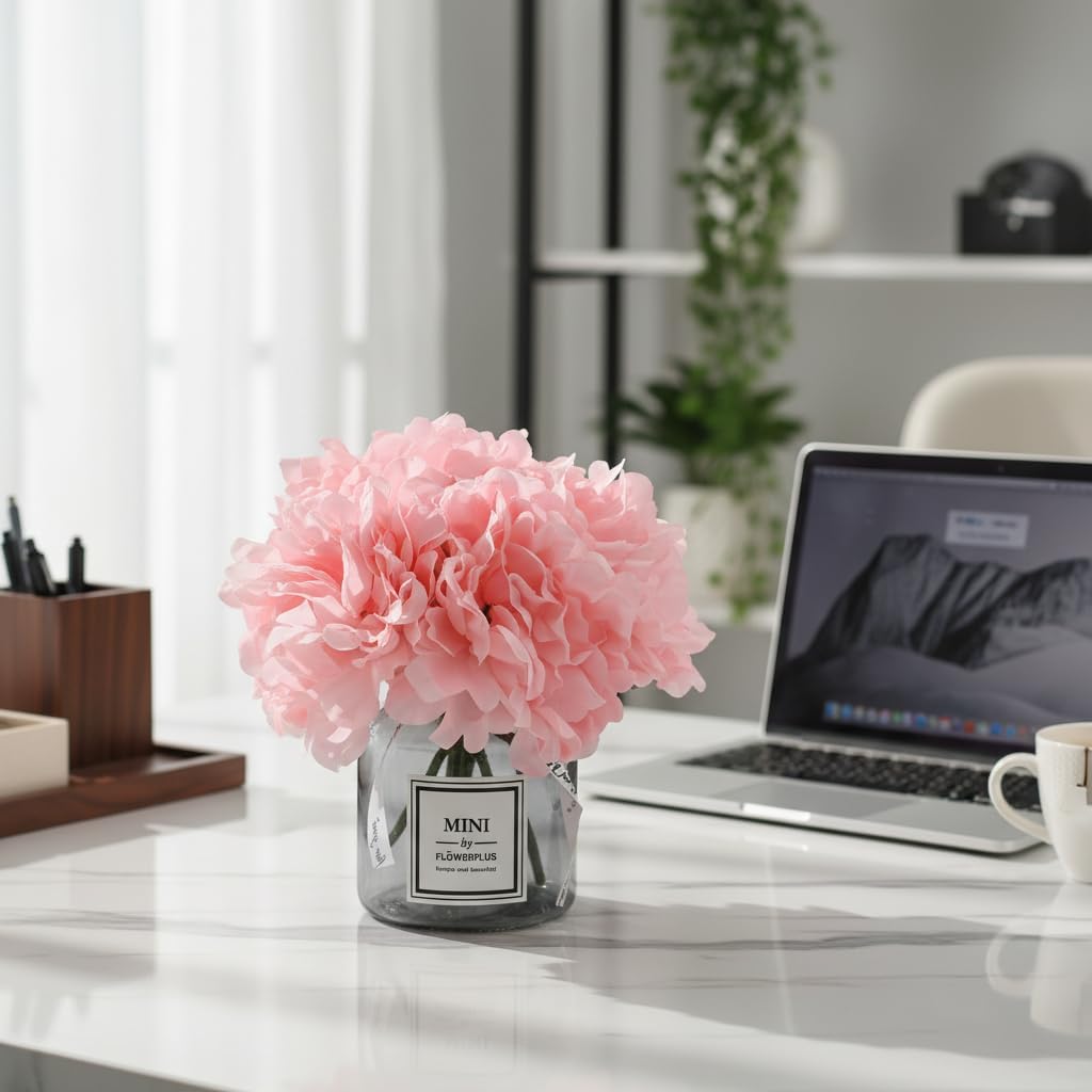 Artificial Pink Peony Flowers in Vase,Wedding Table Centerpiece Home Decor