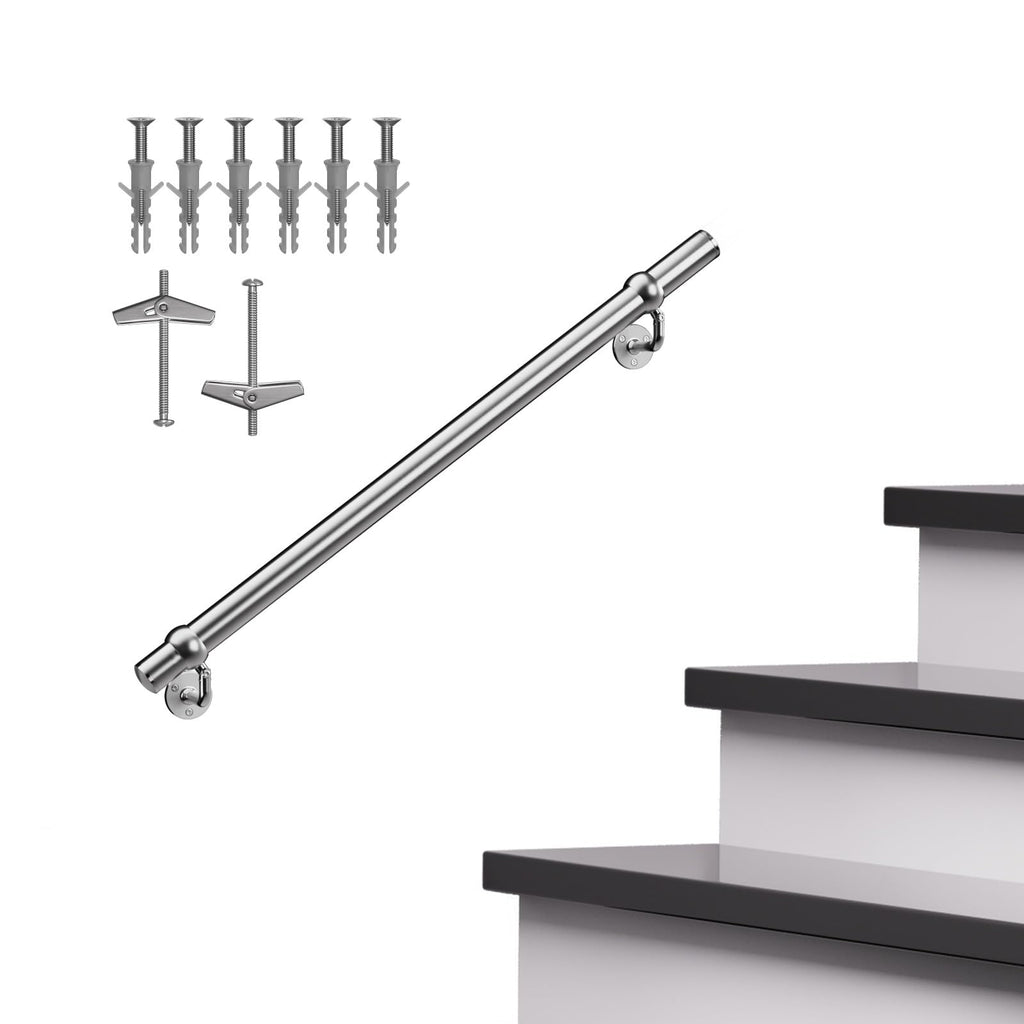 Stair Handrail Kit 3FT, Stainless Steel 304 Wall Mount Railing System, 1-11/16 Inch Pipe Secure Grab Hand Rail for