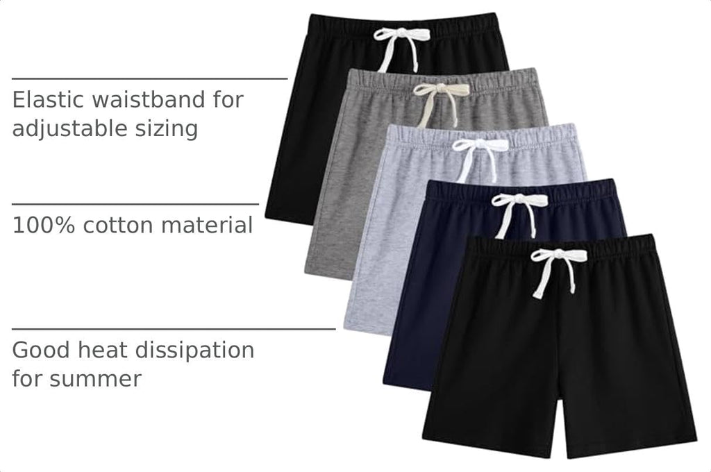 Pack Cotton Boys Shorts French Terry Kids Shorts with Drawstring