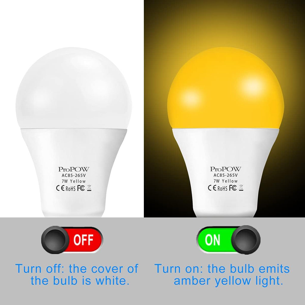 Amber Yellow LED Light Bulb, 7W Dusk to Dawn Bulbs 40W Equivalent A19 Auto on/Off LED Bulbs Outdoor Lights 580 Lumens