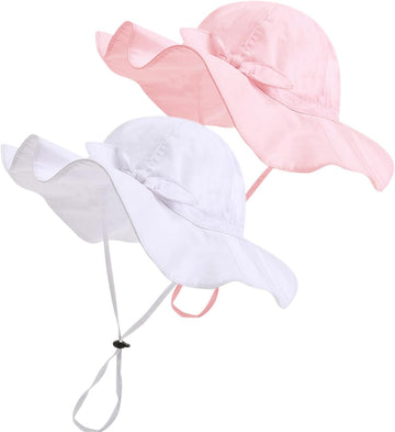 Baby Girl Sun Hat with UPF 50+ Outdoor Adjustable Beach Hat with Wide Brim Bucket Hats