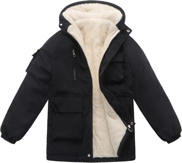 Kids Winter Fleece-Lined Coats For Boys Puffer Jackets With Hood