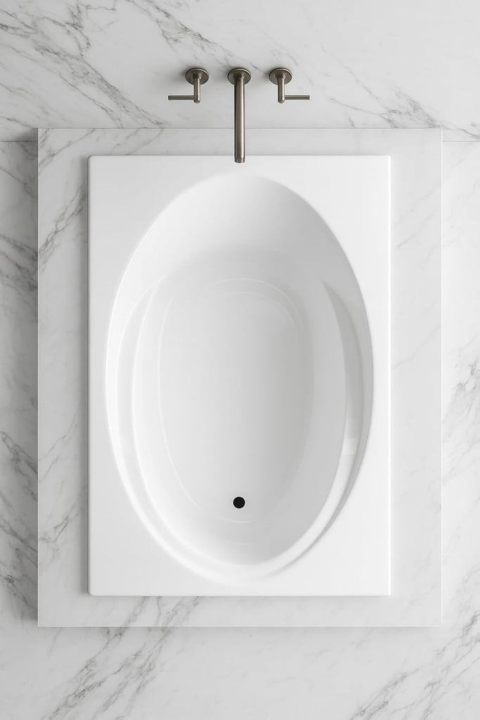 Tubs - SR6042 - Modern Acrylic Oval Rectangle Soaking Bathtub With Built-in Armrest - White Acrylic Fiberglass Drop