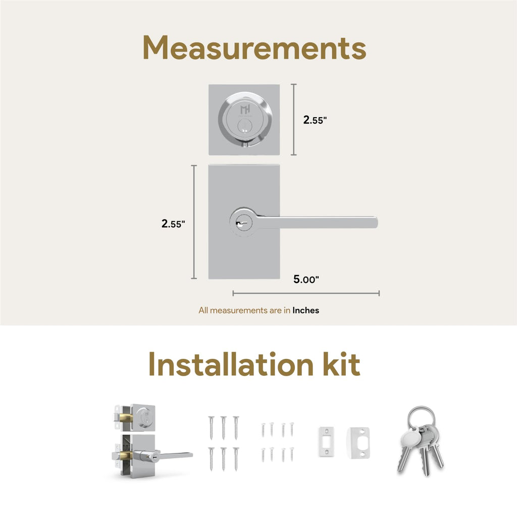Glamor Entry Combo, Entry Door Handle and Single Cylinder Deadbolt Lock and Key Combo Pack, Heavy Duty Locking Door