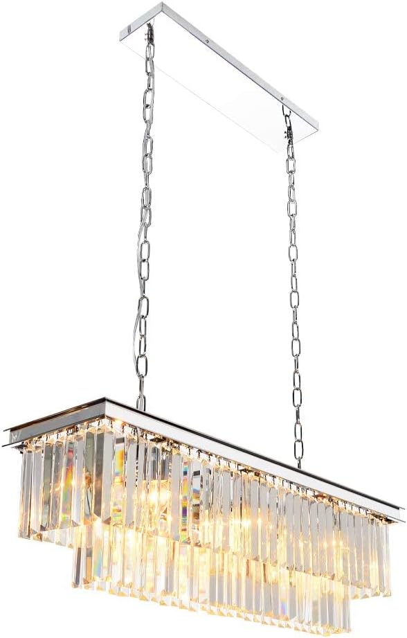 Inspired Odeon Style Chrome Rectangular Crystal Linear Chandelier L39.4" - A107-B07QGYP1F3