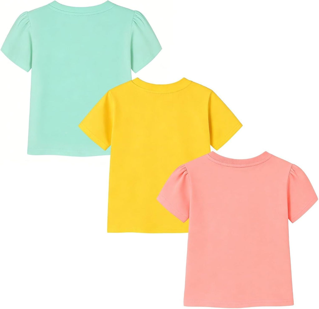 Toddler Girls Graphic T Shirts 3 Pack 100% Cotton Cute Spring Summer Short Sleeve Tees Soft Breathable Tops