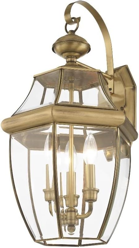 Monterey 3-Light Outdoor Wall Lantern with Clear Beveled Glass, 22.5 Inch - Bronze