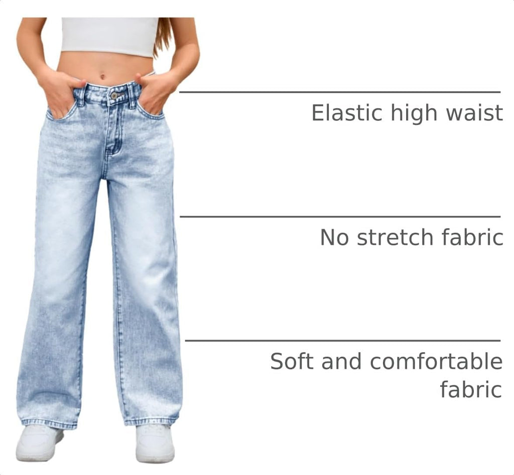 Girl's Baggy Jeans Wide Straight Leg Denim Pants Kids