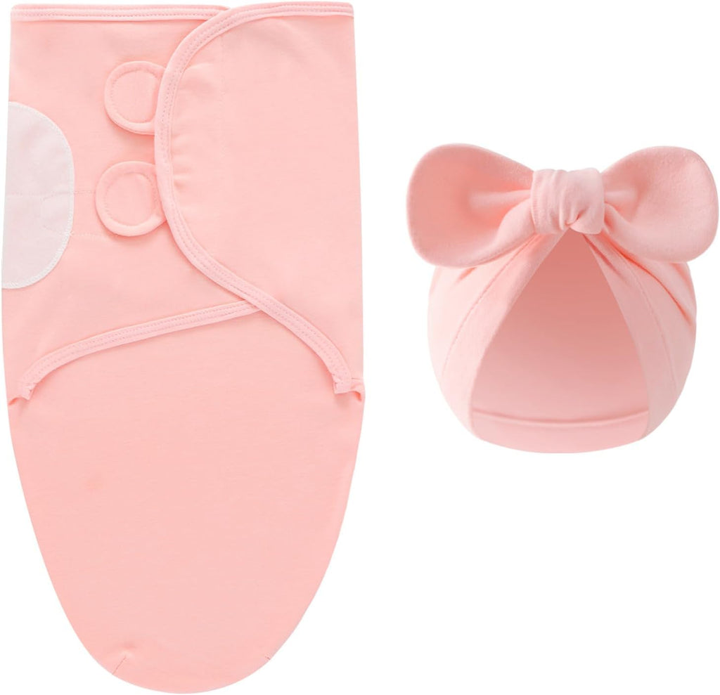 Pack Baby Swaddles for Newborns with Bow Hat Pink/Heart/Tulips