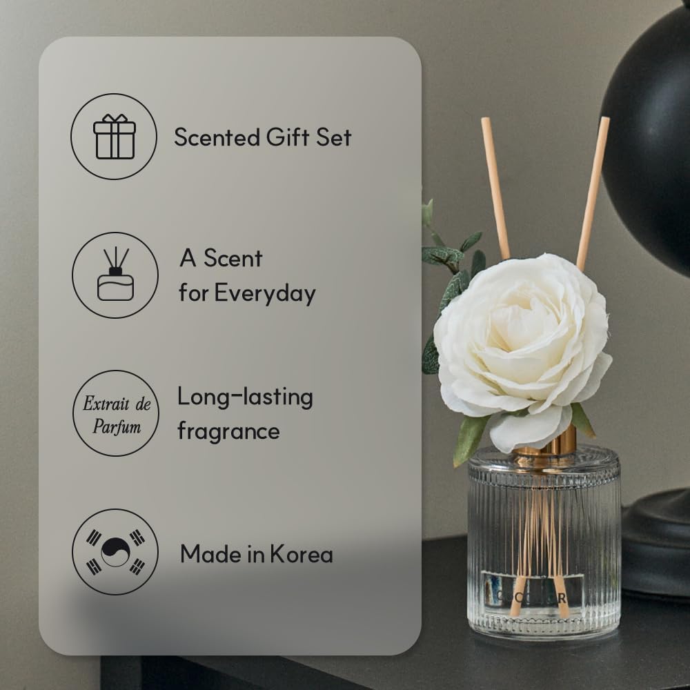 Silk Flower Reed Diffuser Set, Clean Linen, 6.7 oz, Home Décor