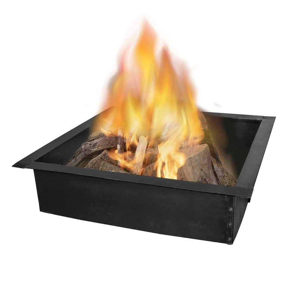 36" Square Shaped Outdoor Fire Ring, Compact Steel Fire Ring and Bonfire Liner, Black
