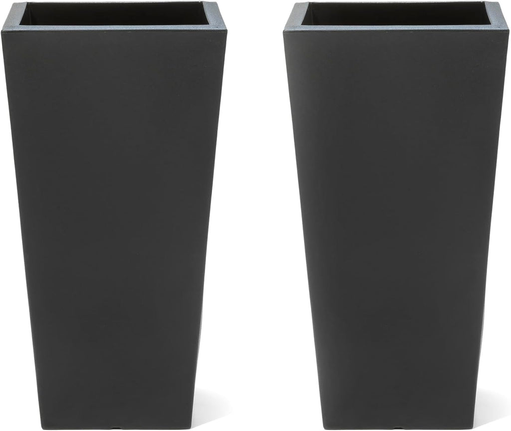 Tremont Tall Square Tapered Planter 2-Pack, 28 in Resin Planters, Self-Watering, Onyx Black