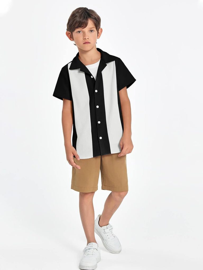 Boys Shirts Button Down Short Sleeve Shirt Striped Casual Summer Beach Shirts
