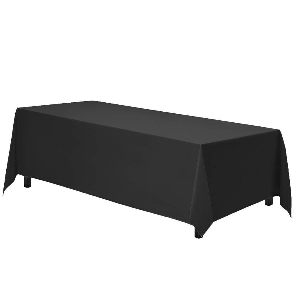 Rectangle Tablecloth - 90 x 132 Inch Black Table Cloth for 6 Foot Tables with Floor-Length Drop - Heavy Duty Washable
