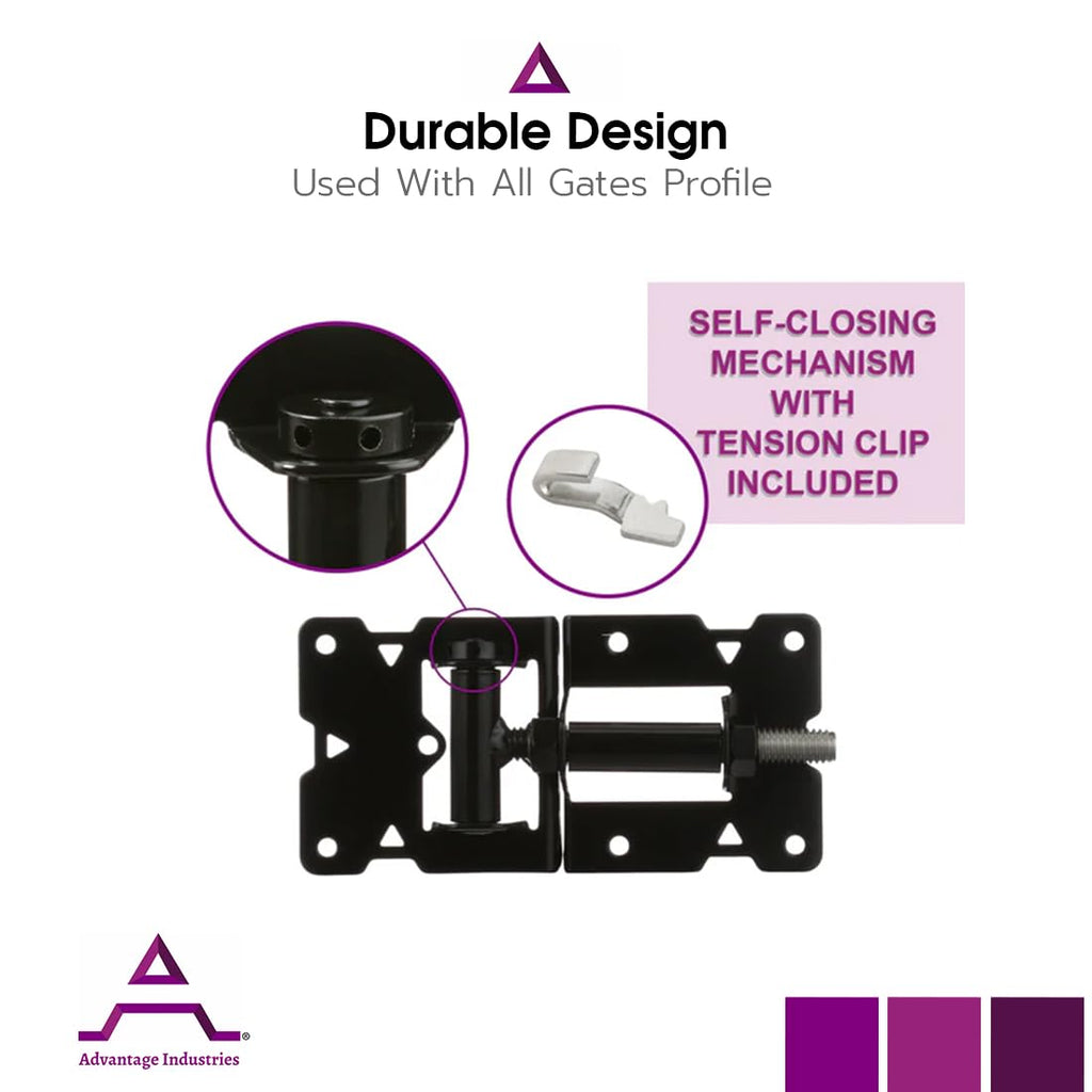Stainless-Steel Self-Closing Gate Hinge "Long Leg" | Horizontal Adjustable | Enclosed Spring | Tight Hinge Tolerance