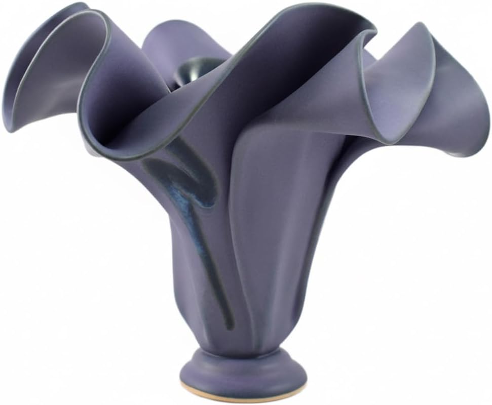 Contemporary Handmade Stoneware Pottery Ripple Vase in French Lilac, 7.5"