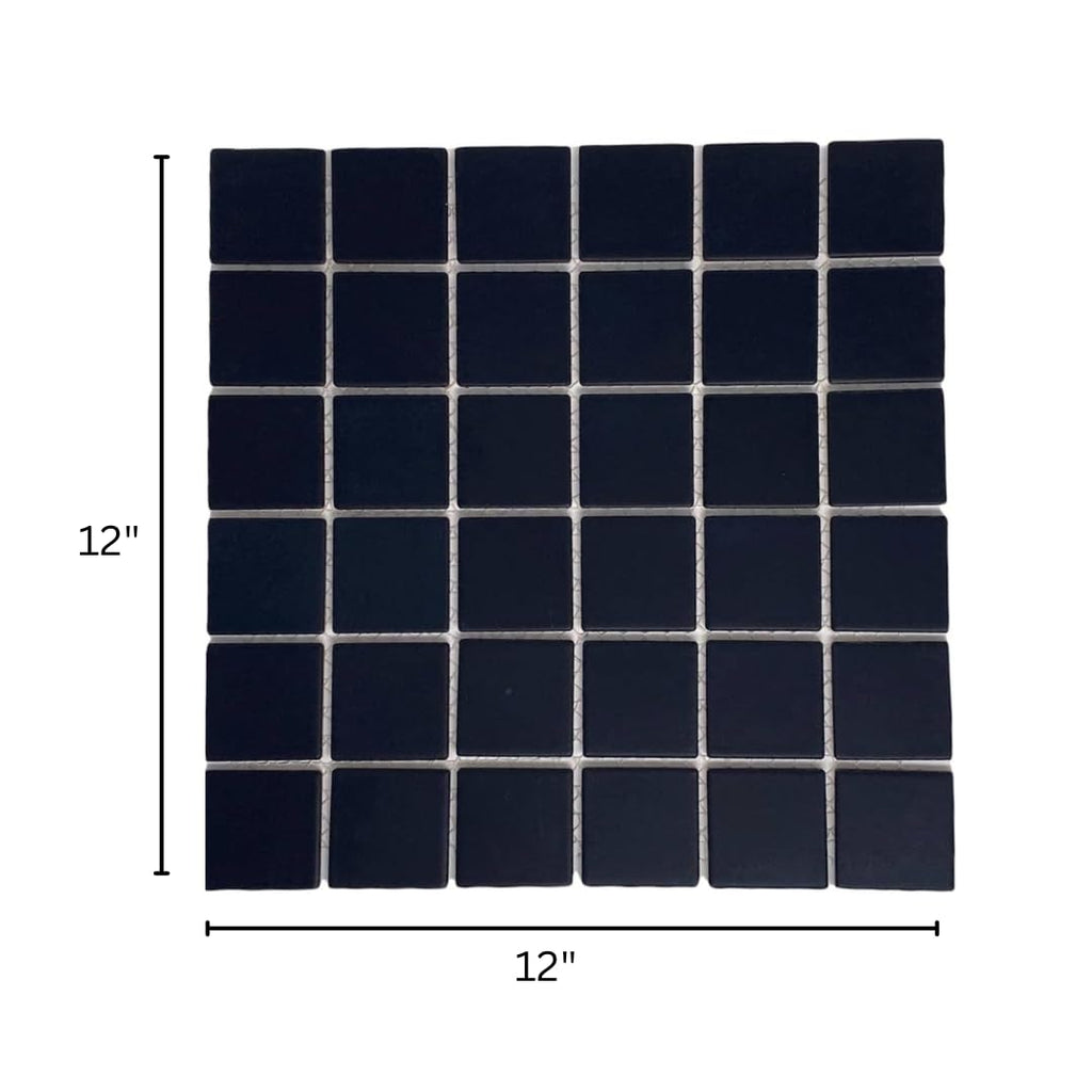 2x2 Matte Black Porcelain Mosaic Tile - Slip Resistant 12x12 Mesh-Mounted Sheet Floor, Shower Wall, Kitchen