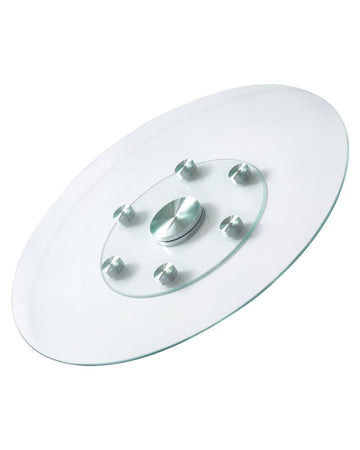 30 in Glass Lazy Susan Turntable, Tempered Glass Dining Table Centerpiece with 6 Rotating Wheels, 360° Smooth
